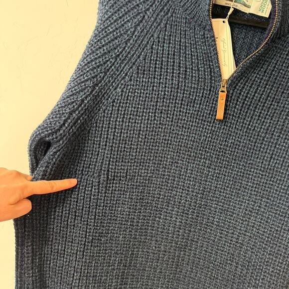 Aran Crafts NEW Men's 1/2 Zip Sweater 100% Wool Blackwatch Navy Green Large - Picture 5 of 9